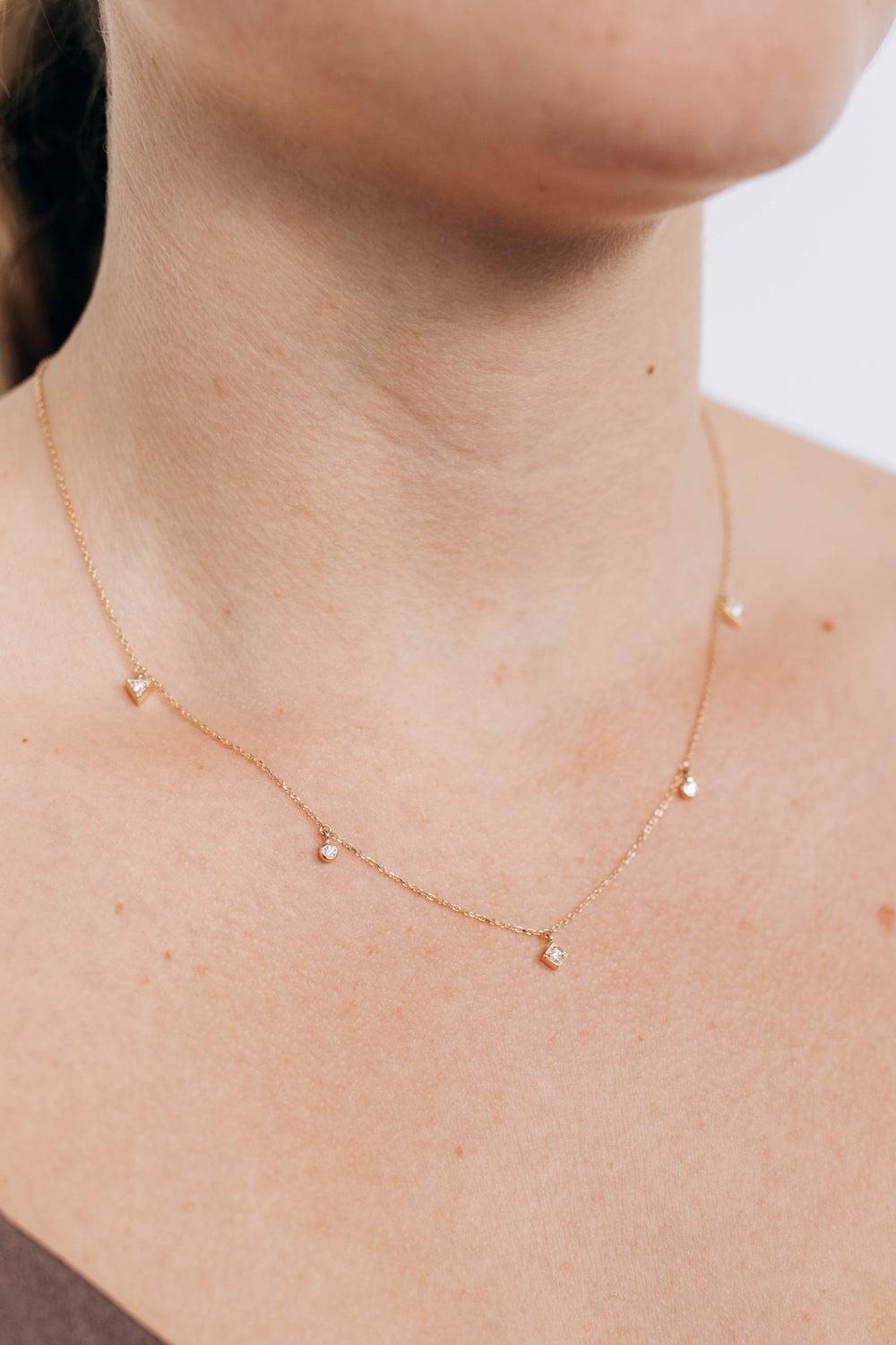 Cléo Erika Floating Geometric Crew Necklace-YELLOW GOLD-17-JEWELRYFINE JEWELNECKLACE O-ANZIE
