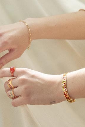 ARK-Orange Tiger Lily Bangle-YELLOW GOLD