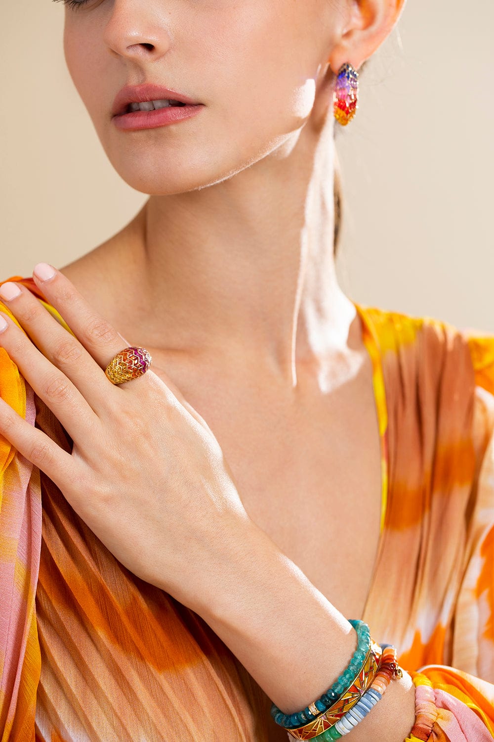 ARK-Orange Tiger Lily Bangle-YELLOW GOLD