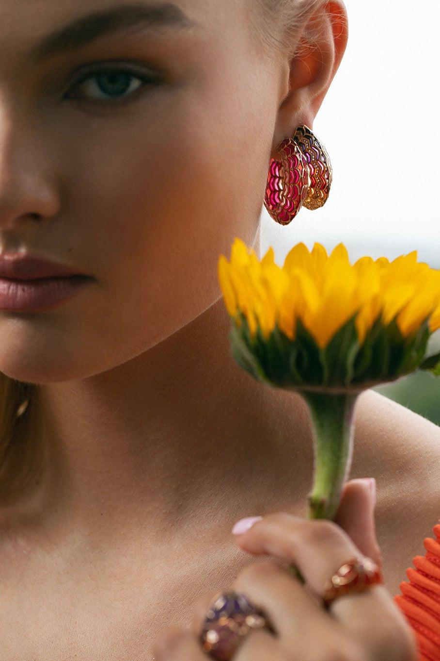 ARK-Multi Sapphire Dreamweaver Hoop Earrings-YELLOW GOLD