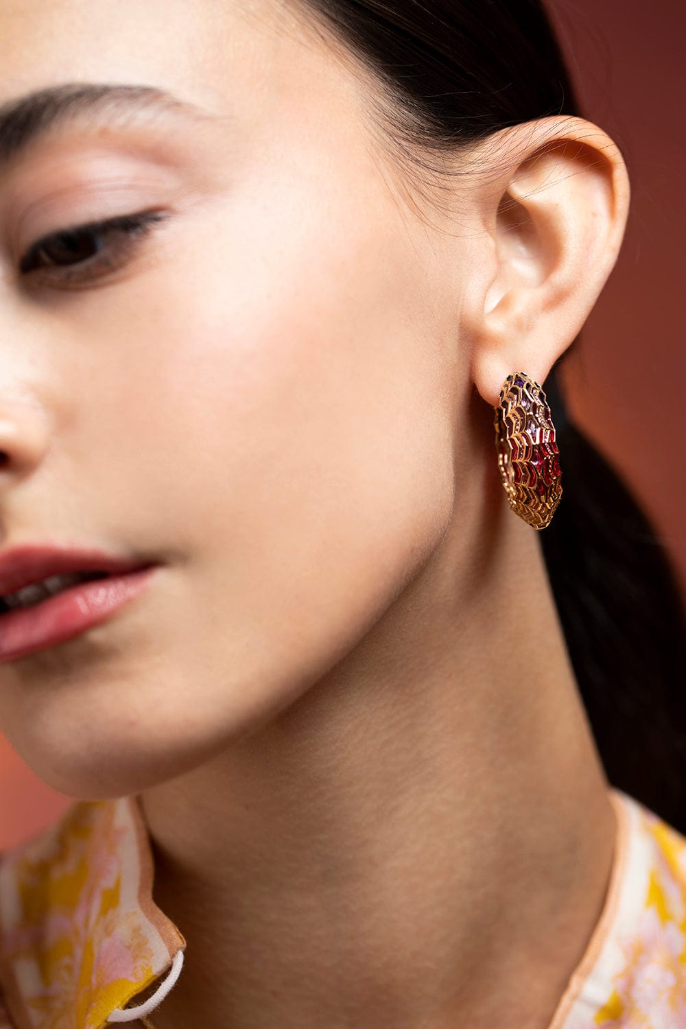 ARK-Multi Sapphire Dreamweaver Hoop Earrings-YELLOW GOLD