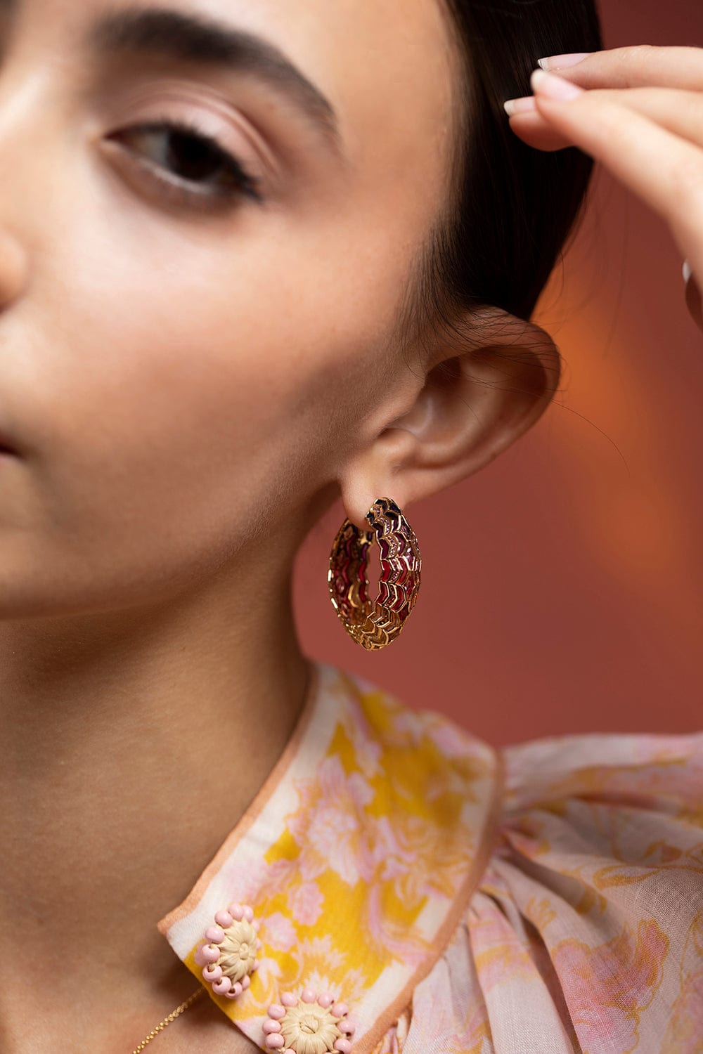 ARK-Multi Sapphire Dreamweaver Hoop Earrings-YELLOW GOLD