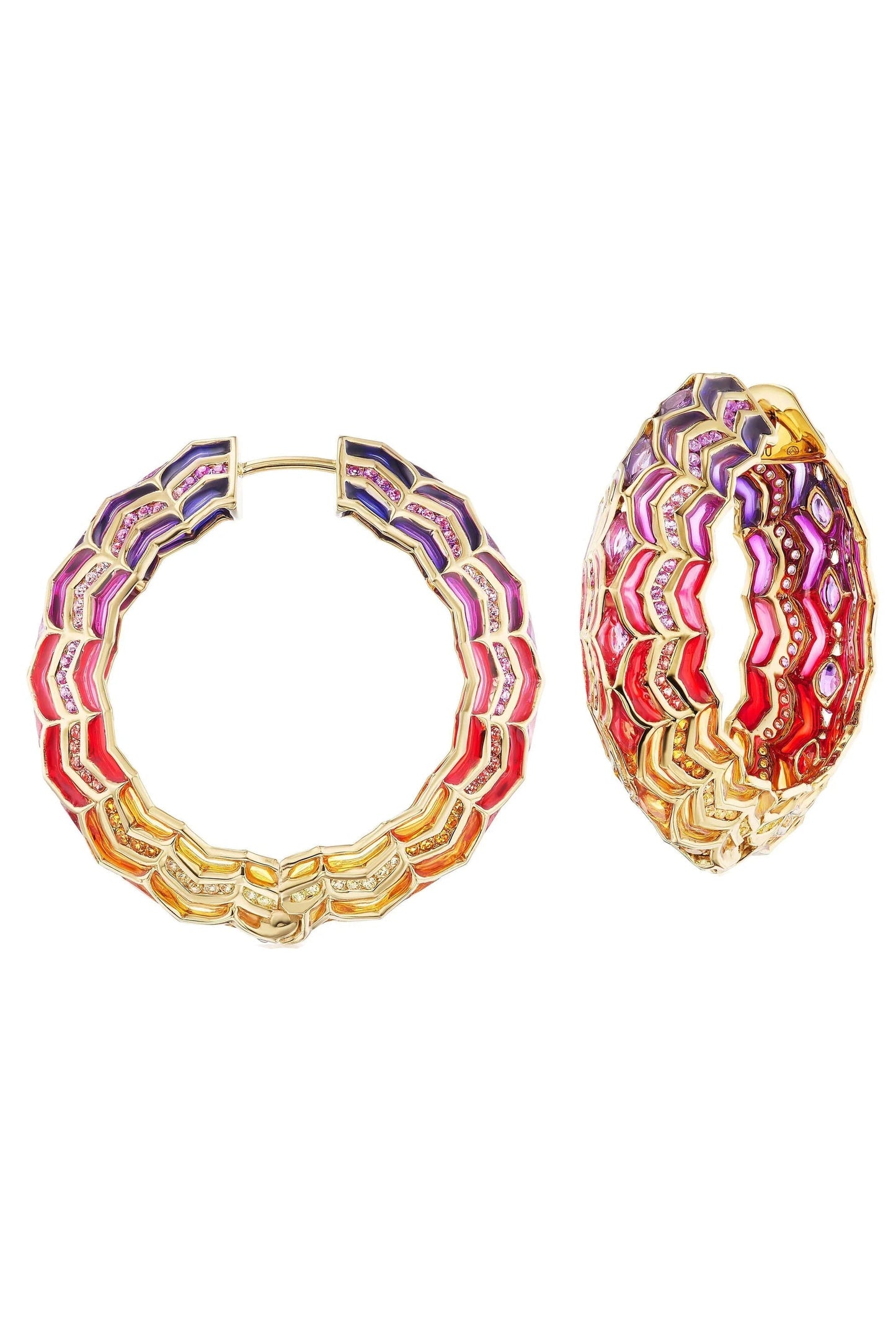 ARK-Multi Sapphire Dreamweaver Hoop Earrings-YELLOW GOLD