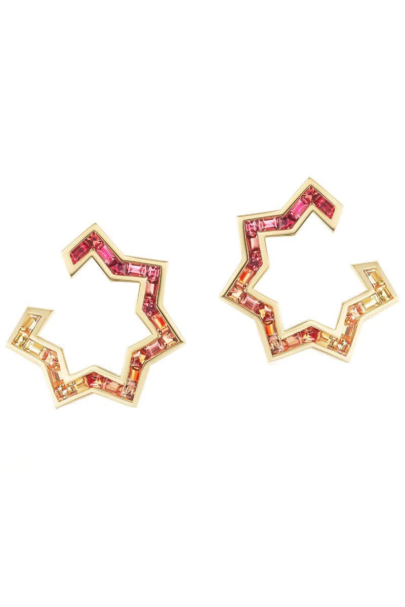 ARK-Orange Ombre Star-Light Front Facing Hoops-YELLOW GOLD
