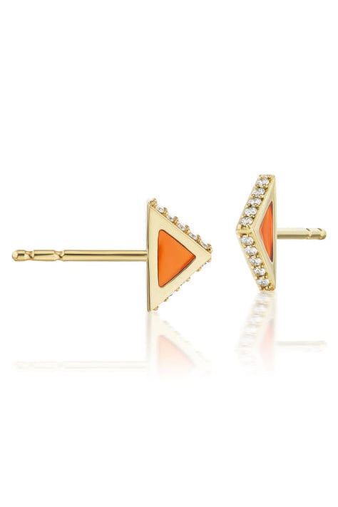 ARK-Orange Plique Spark Studs-YELLOW GOLD