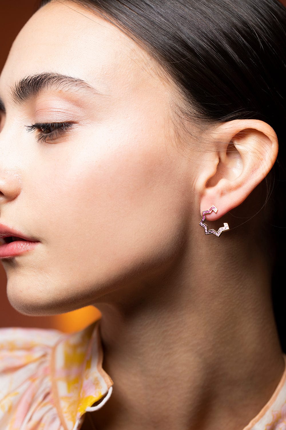ARK-Pink Ombre Star-Light Facing Hoops-YELLOW GOLD