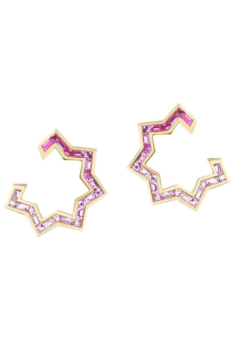 ARK-Pink Ombre Star-Light Facing Hoops-YELLOW GOLD