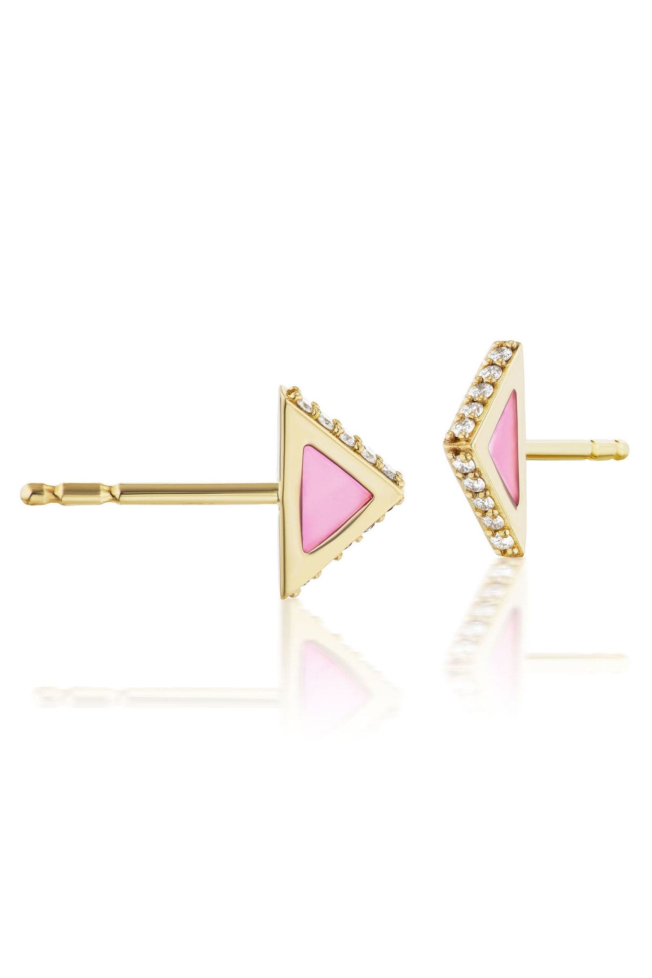 ARK-Pink Plique Spark Studs-YELLOW GOLD