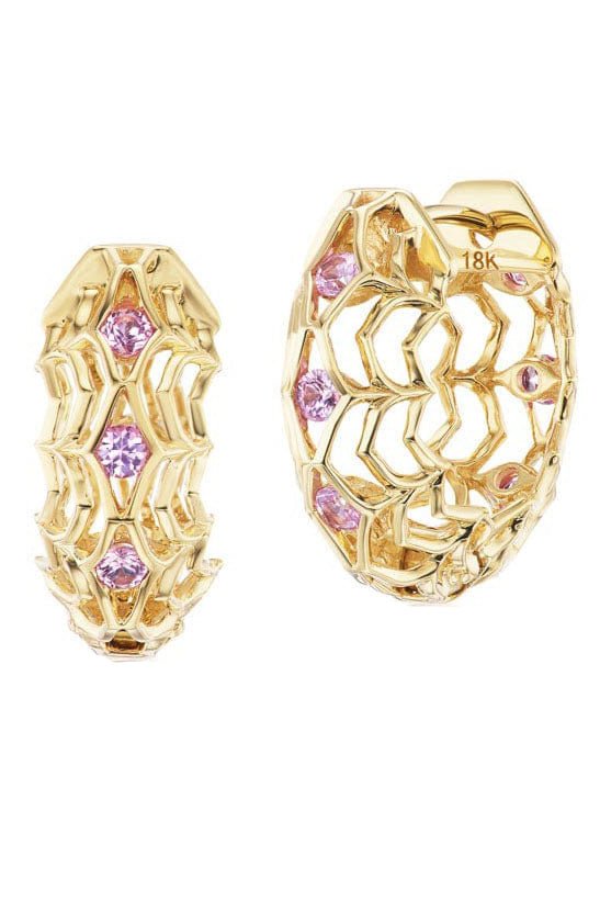 ARK-Small Pink Sapphire Dreamweaver Huggies-YELLOW GOLD