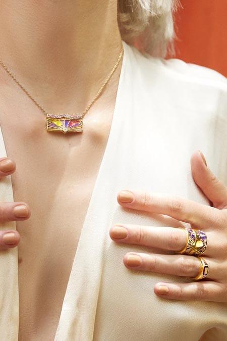 ARK-Horizon Plique-à-Jour Necklace-YELLOW GOLD