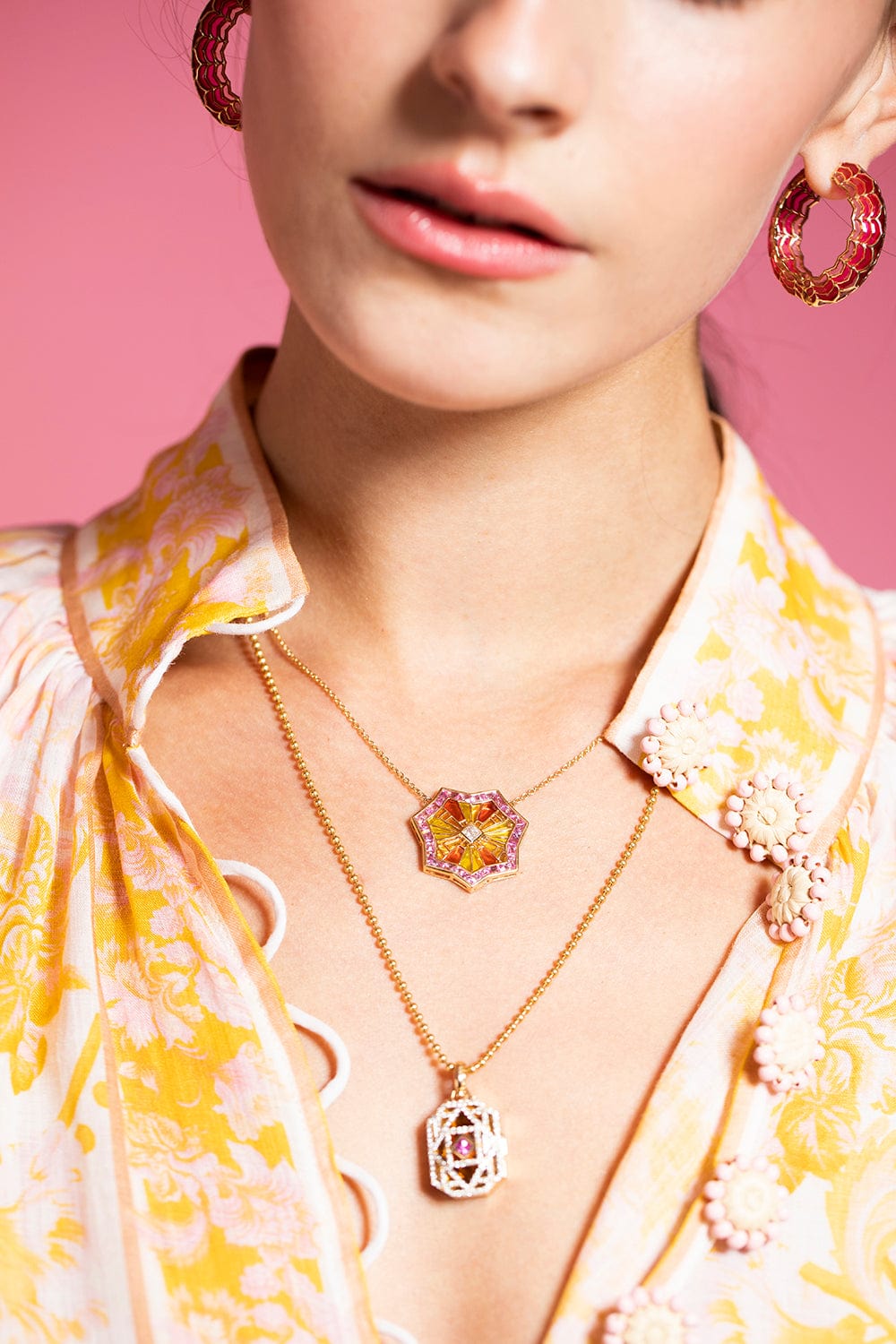 ARK-Om Plique-à-jour Necklace-YELLOW GOLD