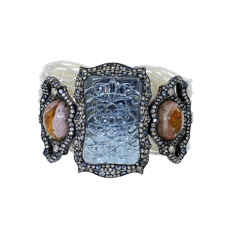 ARUNASHI-Carved Aquamarine And Fire Opal Bracelet-BLACK GOLD