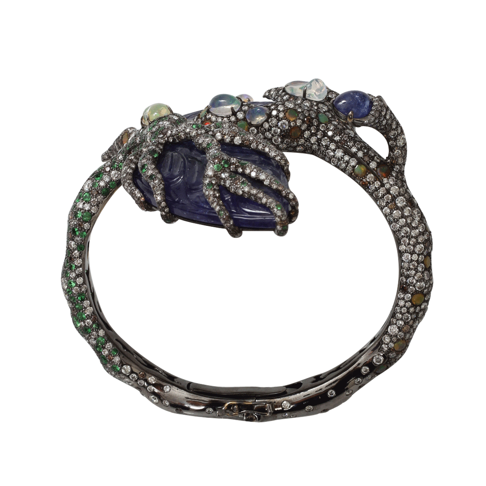 ARUNASHI-Carved Tanzanite Leaf Bangle-BLACK GOLD