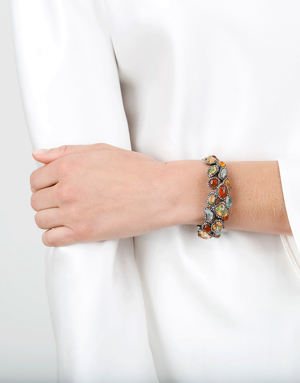ARUNASHI-Fire Opal And Diamonds Bangle-BLACK GOLD