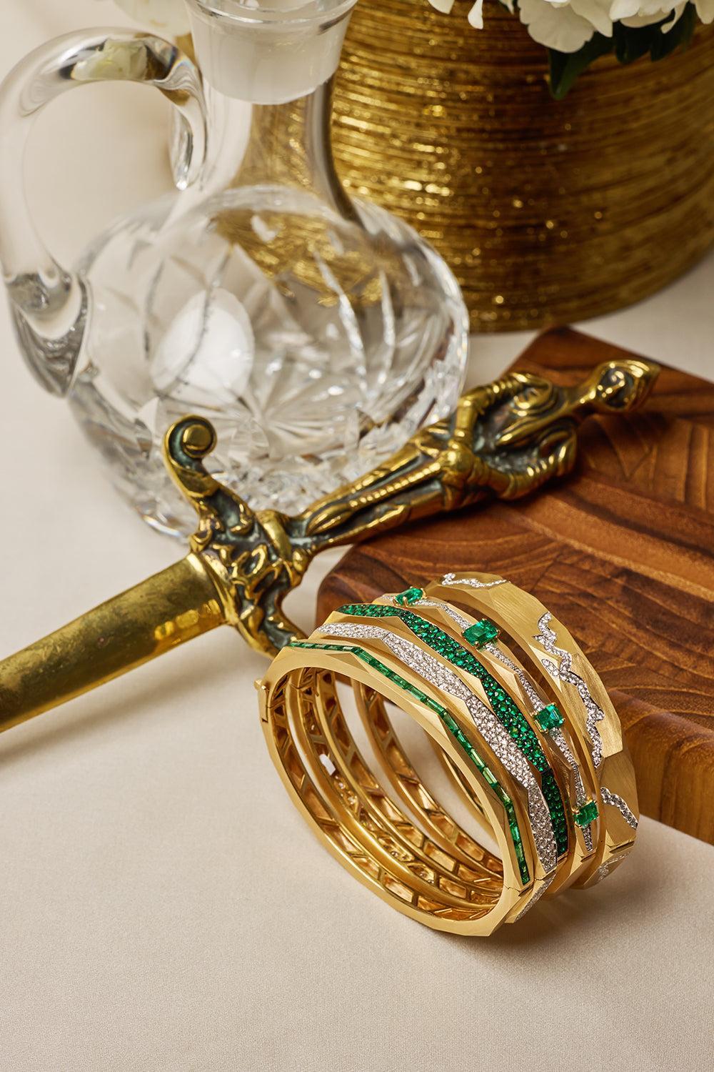 Diamond Kintsugi Bangle Bracelet-YELLOW GOLD-JEWELRYFINE JEWELBRACELET O-ARUNASHI
