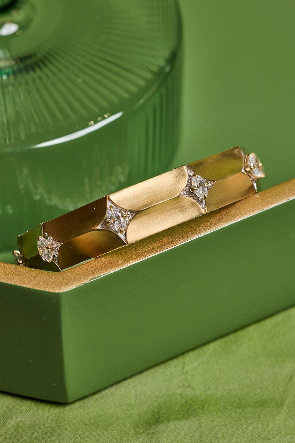 Diamond Oval Enigma Cuff Bracelet-YELLOW GOLD-JEWELRYFINE JEWELBRACELET O-ARUNASHI