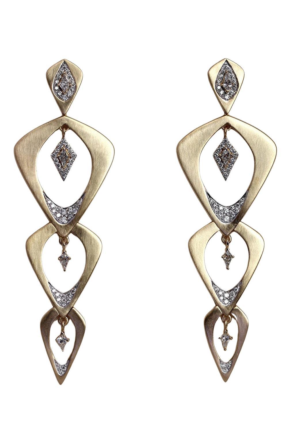 Diamond Wicker three Layer Earrings-YELLOW GOLD-JEWELRYFINE JEWELBRACELET O-ARUNASHI