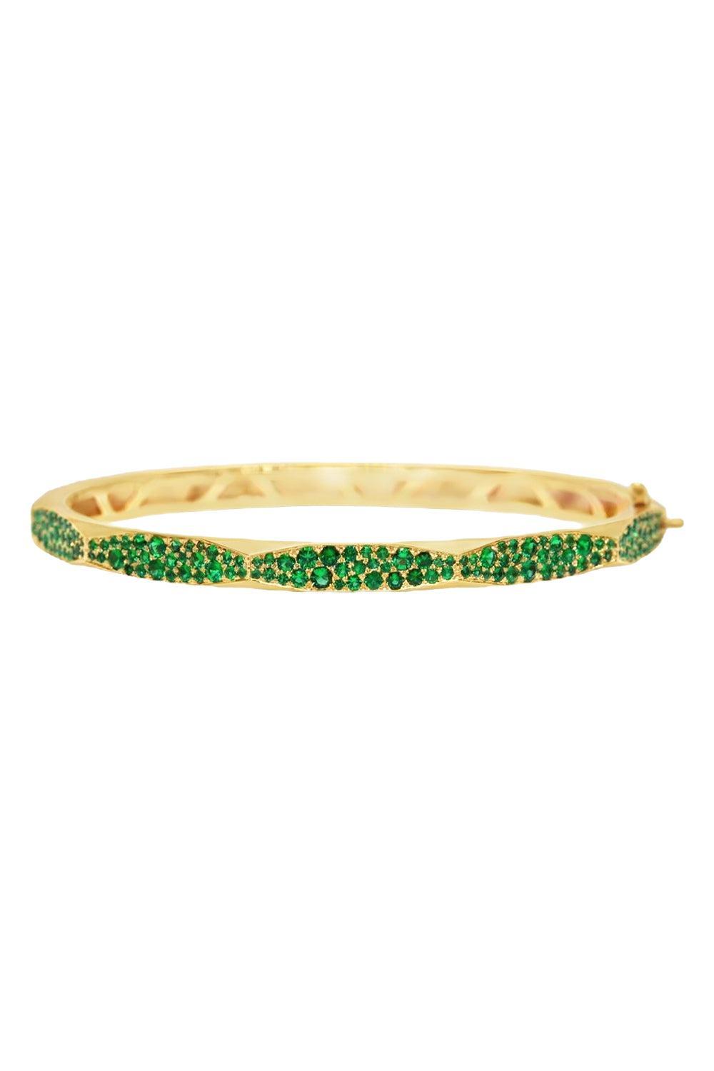 Emerald Micro Pave Enigma Bangle Bracelet - Yellow Gold-YELLOW GOLD-JEWELRYFINE JEWELBRACELET O-ARUNASHI