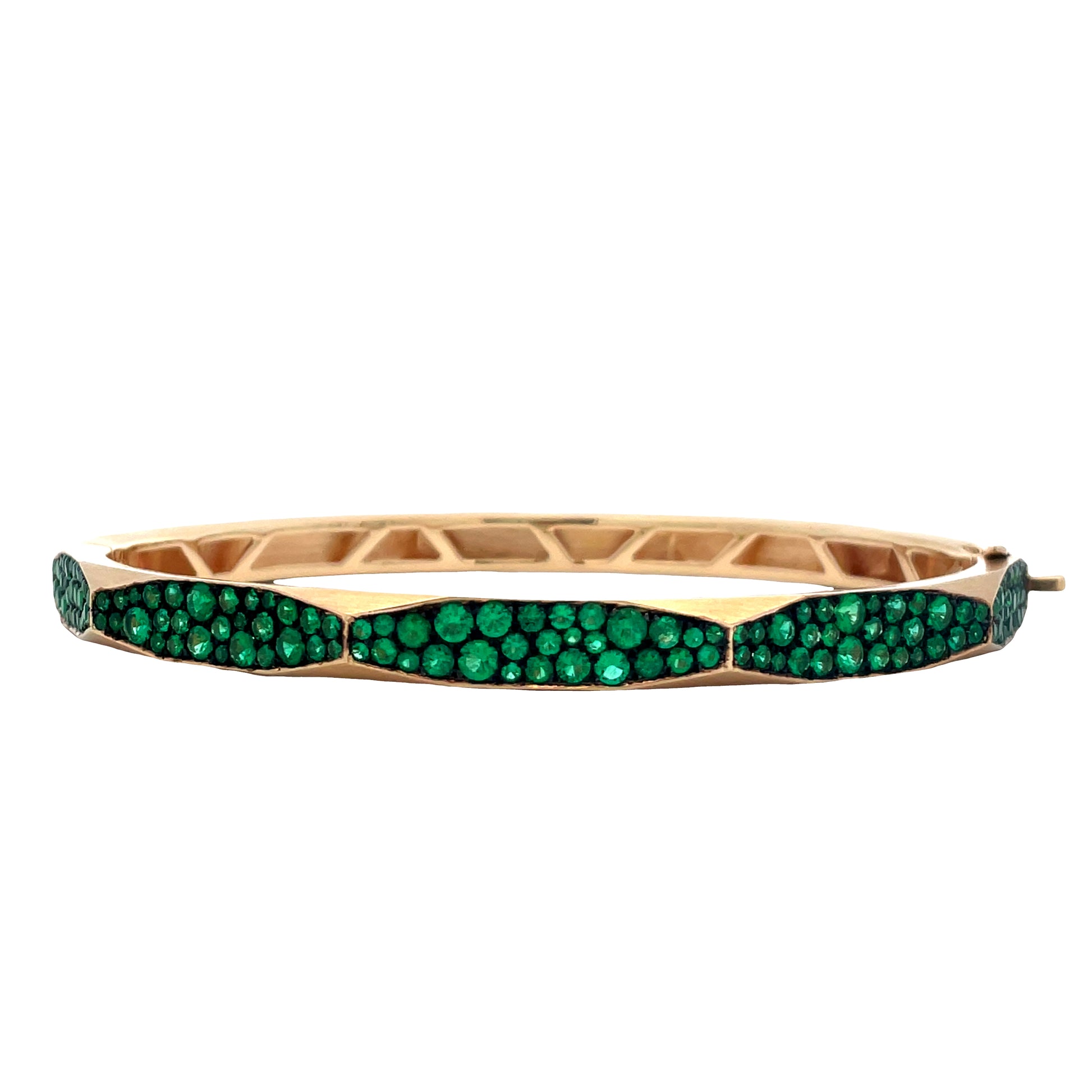 Emerald Micro Pave Enigma Bangle Bracelet-YELLOW GOLD-JEWELRYFINE JEWELBRACELET O-ARUNASHI