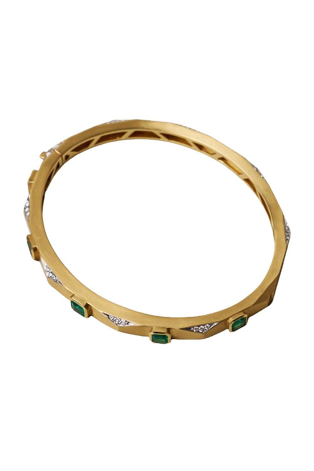 Emerald Octagon Enigma Bangle Bracelet-YELLOW GOLD-JEWELRYFINE JEWELBRACELET O-ARUNASHI