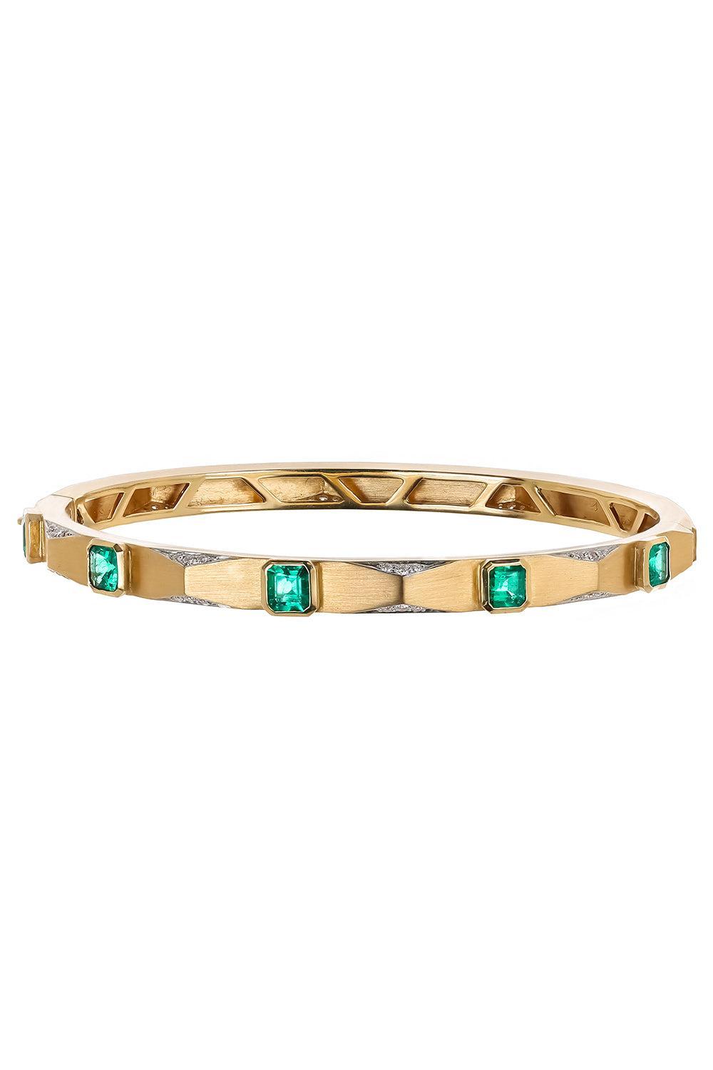 Emerald Octagon Enigma Bangle Bracelet-YELLOW GOLD-JEWELRYFINE JEWELBRACELET O-ARUNASHI