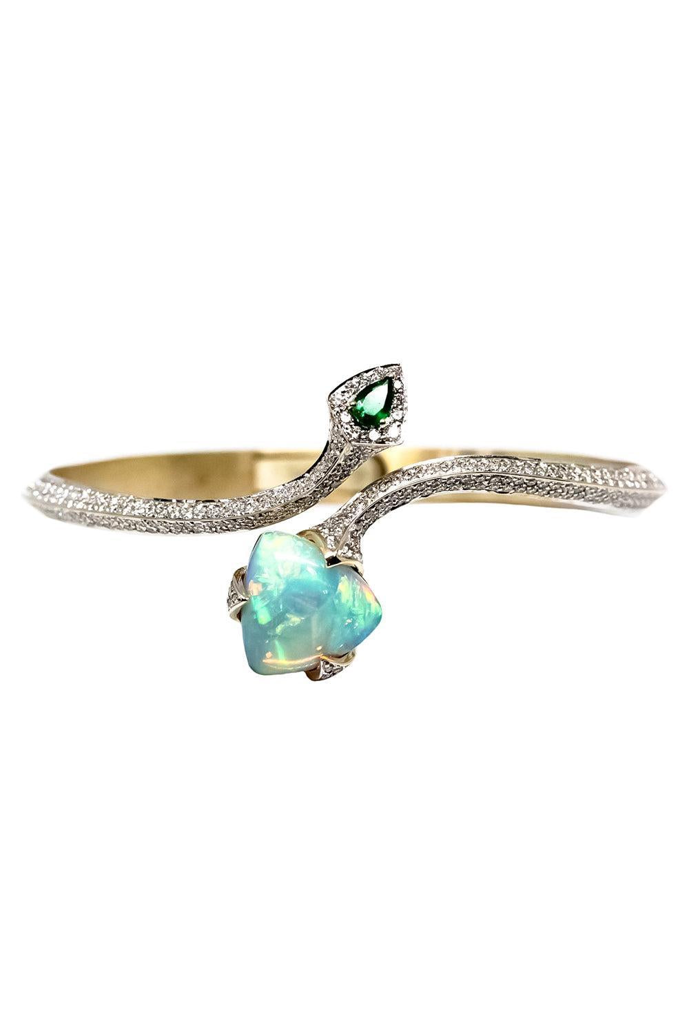 Opal Emerald Bangle Bracelet-YELLOW GOLD-JEWELRYFINE JEWELBRACELET O-ARUNASHI