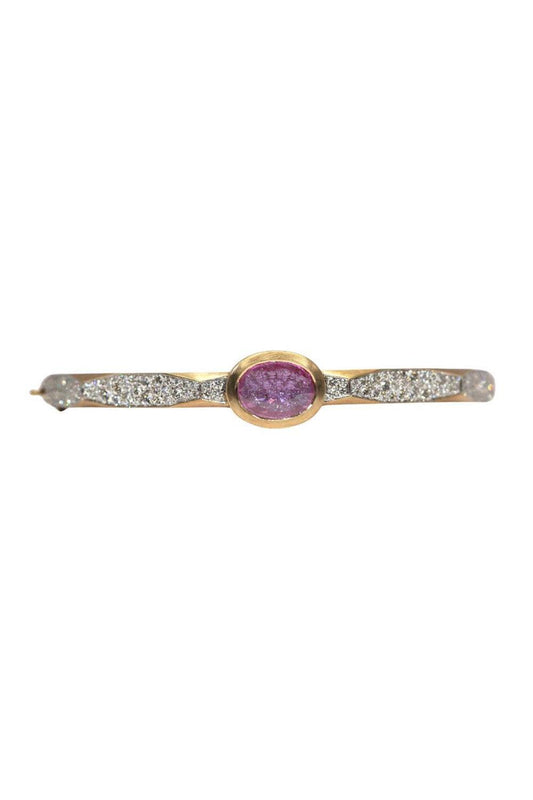 Pink Sapphire Enigma Single Bangle Bracelet-YELLOW GOLD-JEWELRYFINE JEWELBRACELET O-ARUNASHI