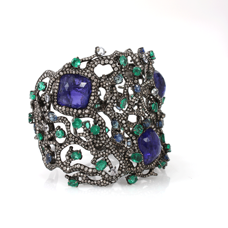 ARUNASHI-Tanzanite Jungle Cuff Bracelet-BLACK GOLD