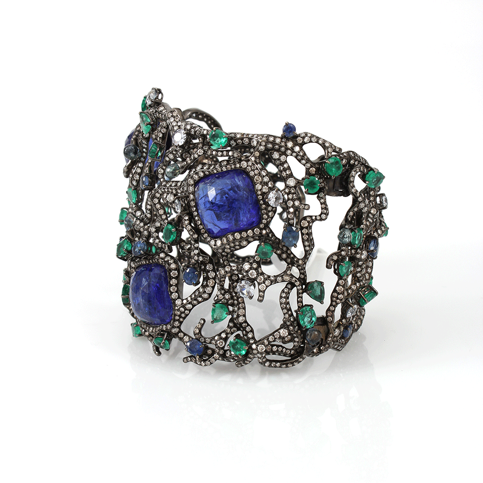 ARUNASHI-Tanzanite Jungle Cuff Bracelet-BLACK GOLD