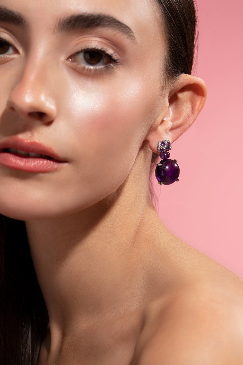 ARUNASHI-Amethyst Earrings-BLACK GOLD