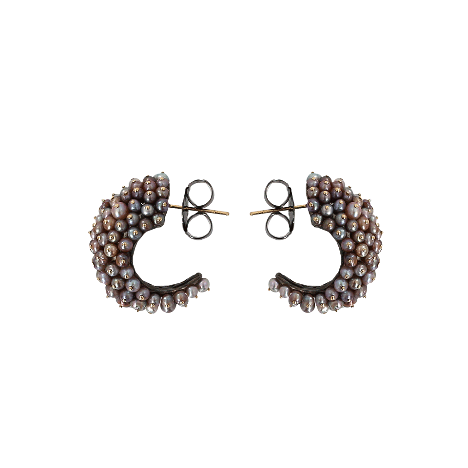 ARUNASHI-Basra Pearl Half Hoop Earrings-BLACK GOLD