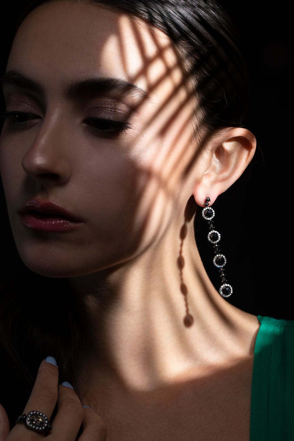 ARUNASHI-Black Diamond Drop Earrings-BLACK GOLD
