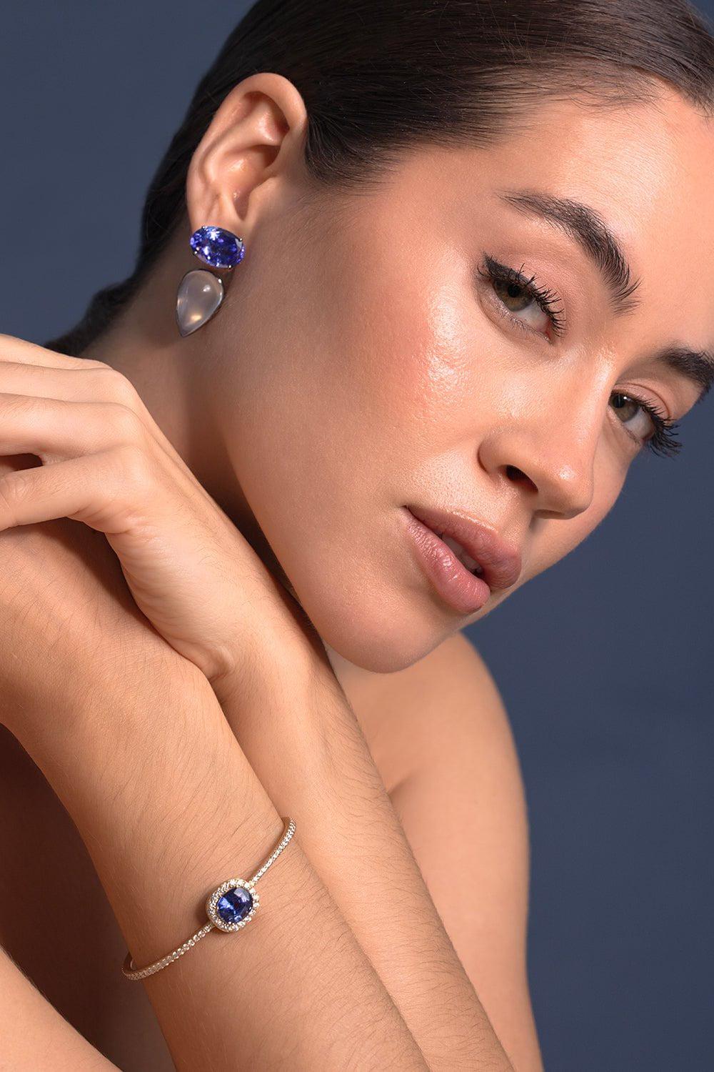 ARUNASHI-Blue Moonstone Tanzanite Earrings-BLACK GOLD