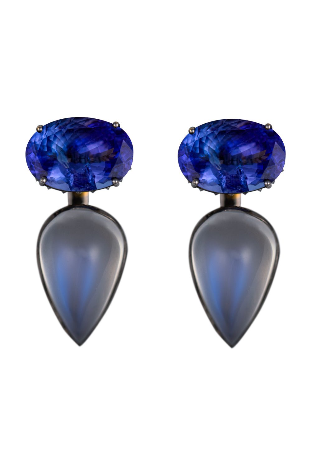 ARUNASHI-Blue Moonstone Tanzanite Earrings-BLACK GOLD
