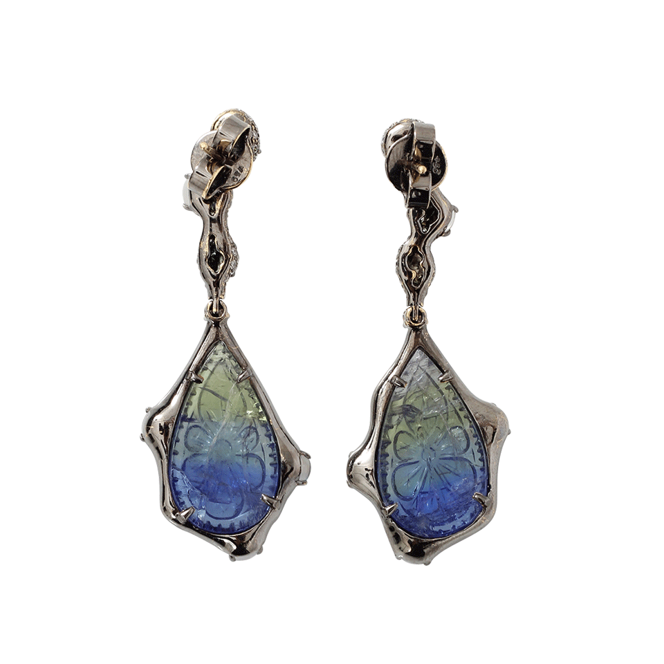 ARUNASHI-Carved Tanzanite And Moonstone Earrings-BLACK GOLD