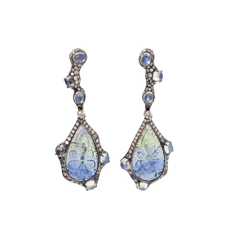 ARUNASHI-Carved Tanzanite And Moonstone Earrings-BLACK GOLD