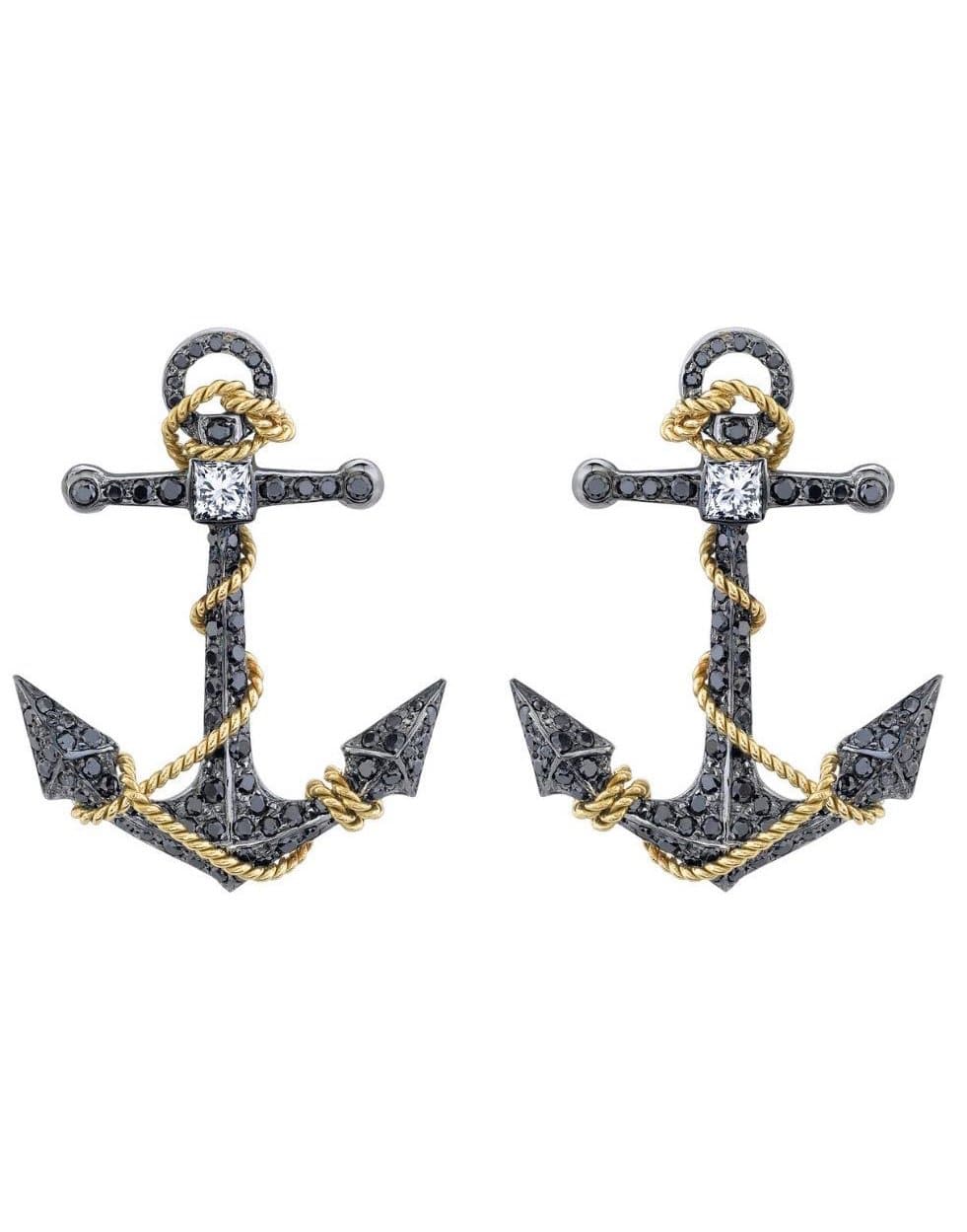 ARUNASHI-Diamond Anchor Earrings-BLACK GOLD