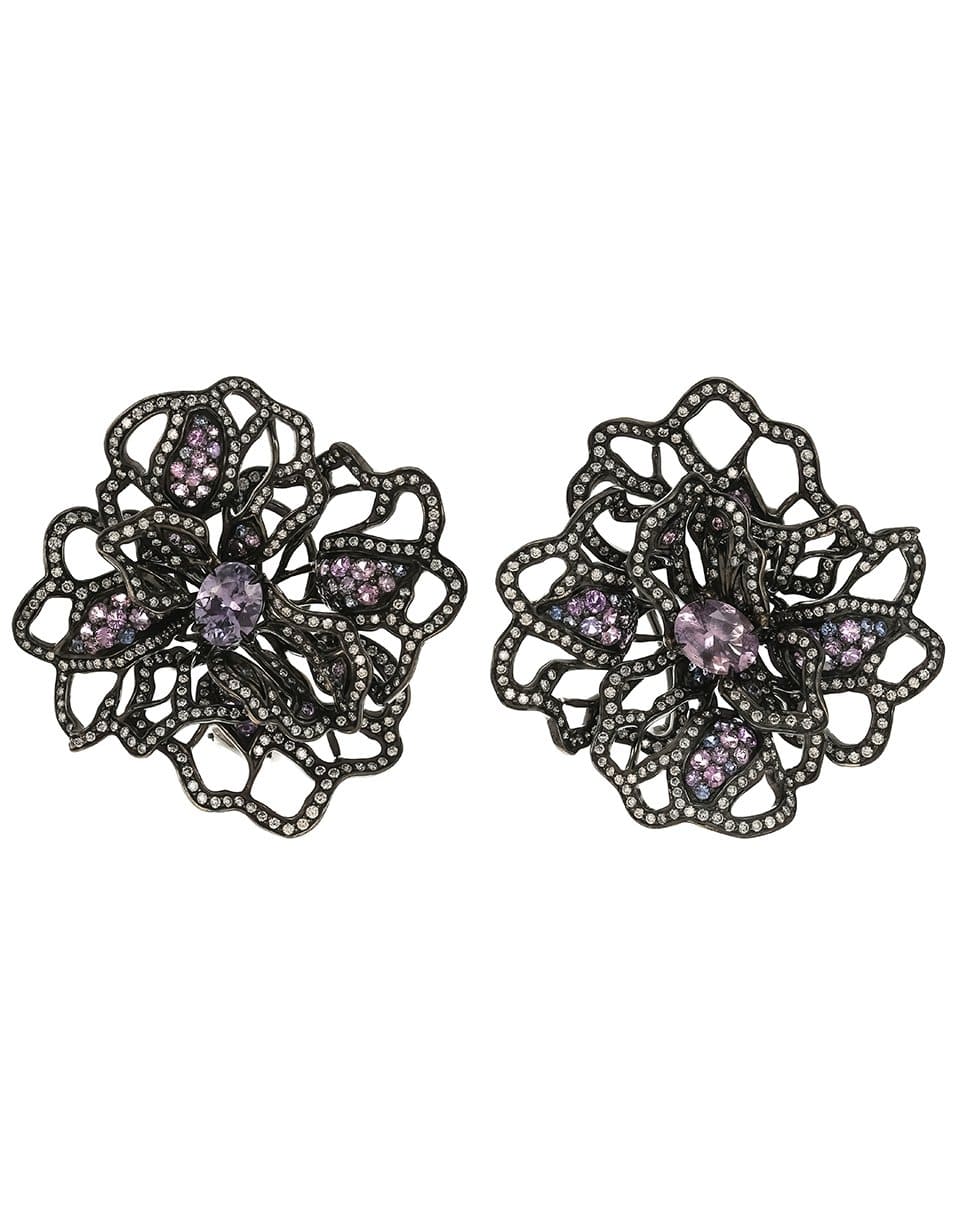 ARUNASHI-Diamond and Spinel Flower Earrings-BLACK GOLD
