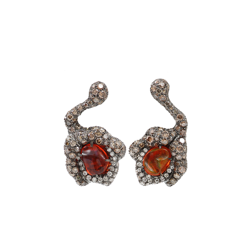 ARUNASHI-Fire Opal Flower Bud Earrings-BLACK GOLD
