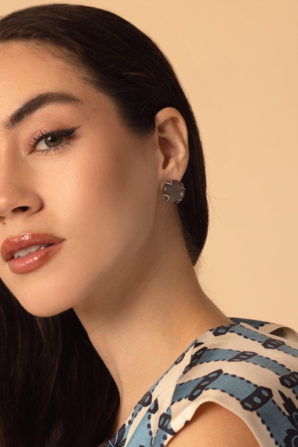 ARUNASHI-Grey Moonstone and Diamond Earrings-BLACK GOLD