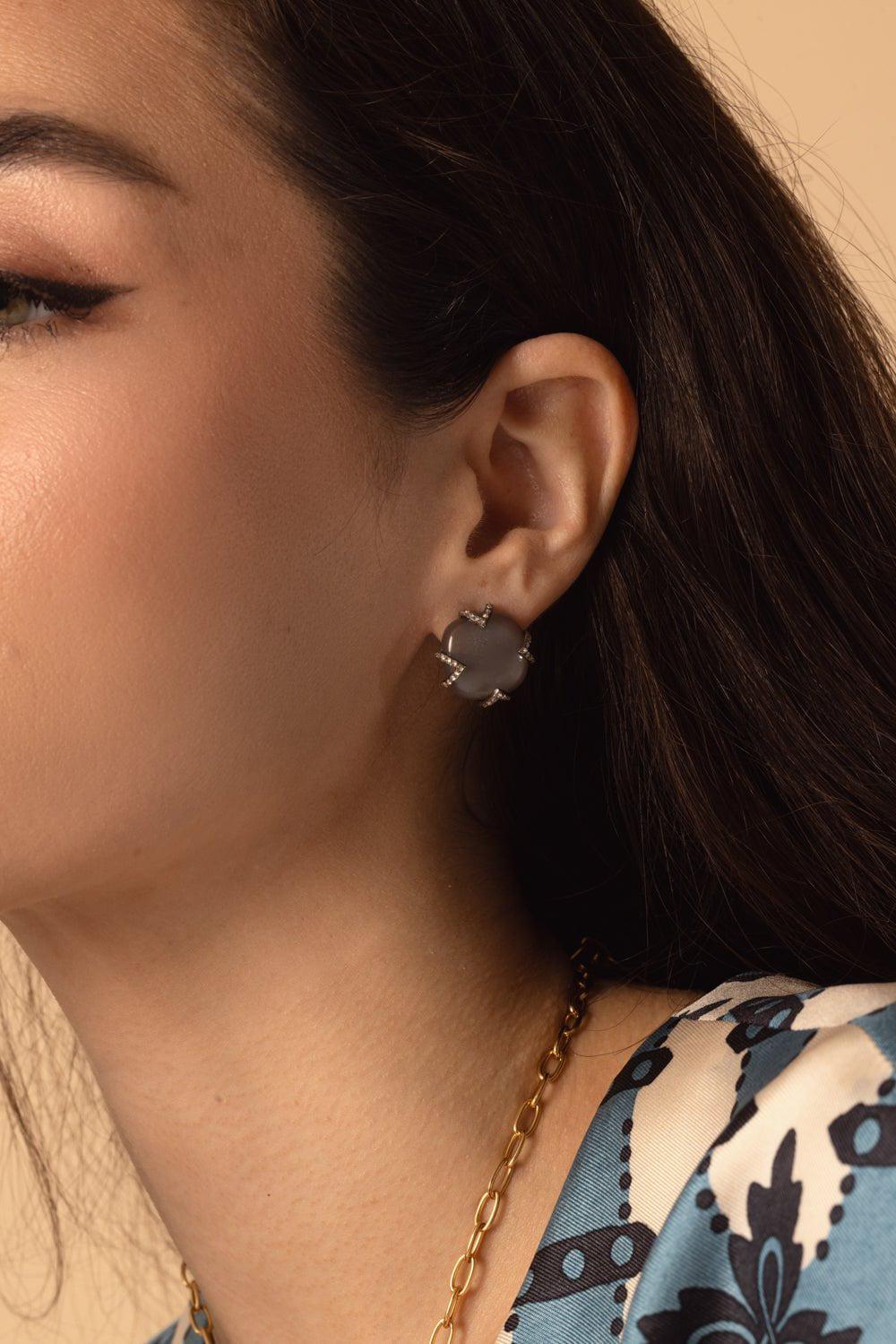 ARUNASHI-Grey Moonstone and Diamond Earrings-BLACK GOLD