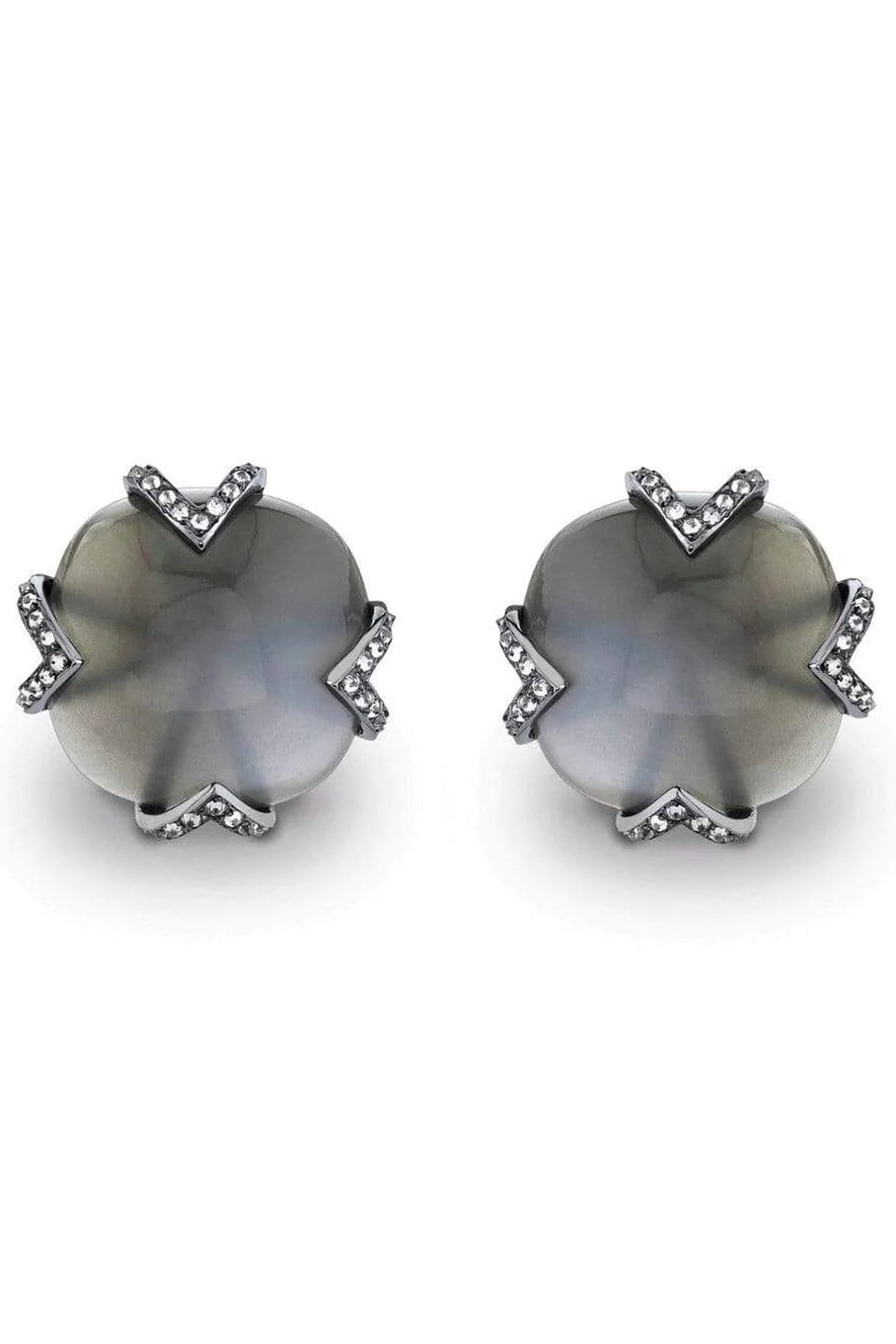 ARUNASHI-Grey Moonstone and Diamond Earrings-BLACK GOLD