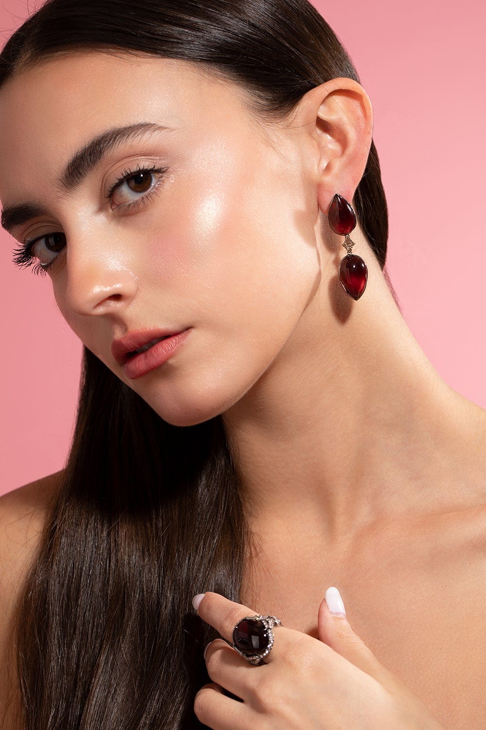 ARUNASHI-Hessonite Garnet Drop Earrings-BLACK GOLD