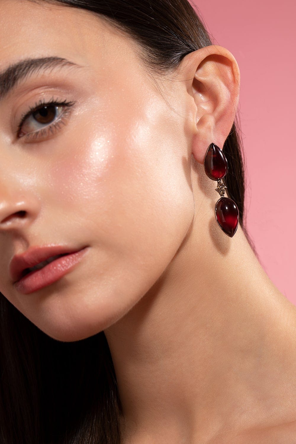 ARUNASHI-Hessonite Garnet Drop Earrings-BLACK GOLD