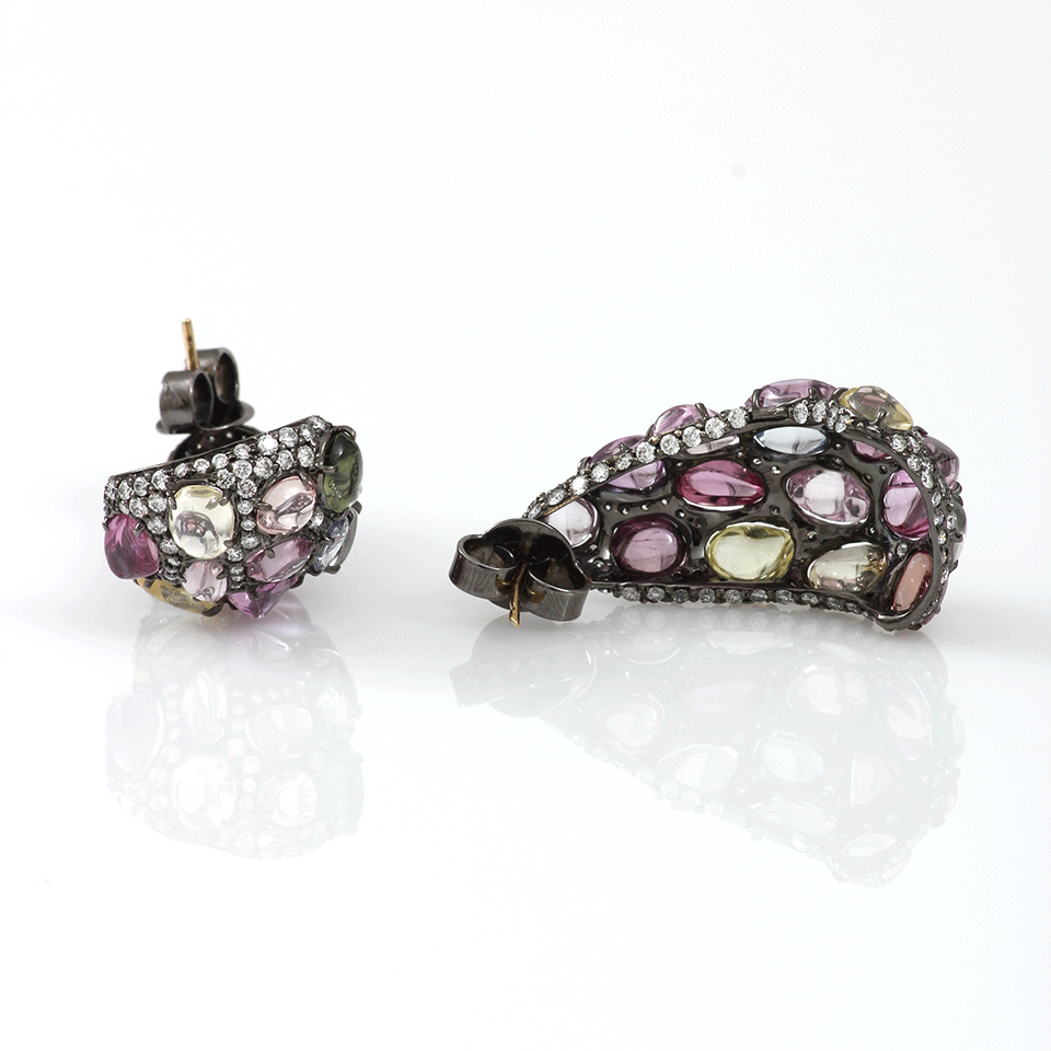 ARUNASHI-Multi-Color Sapphire Earrings-BLACK GOLD