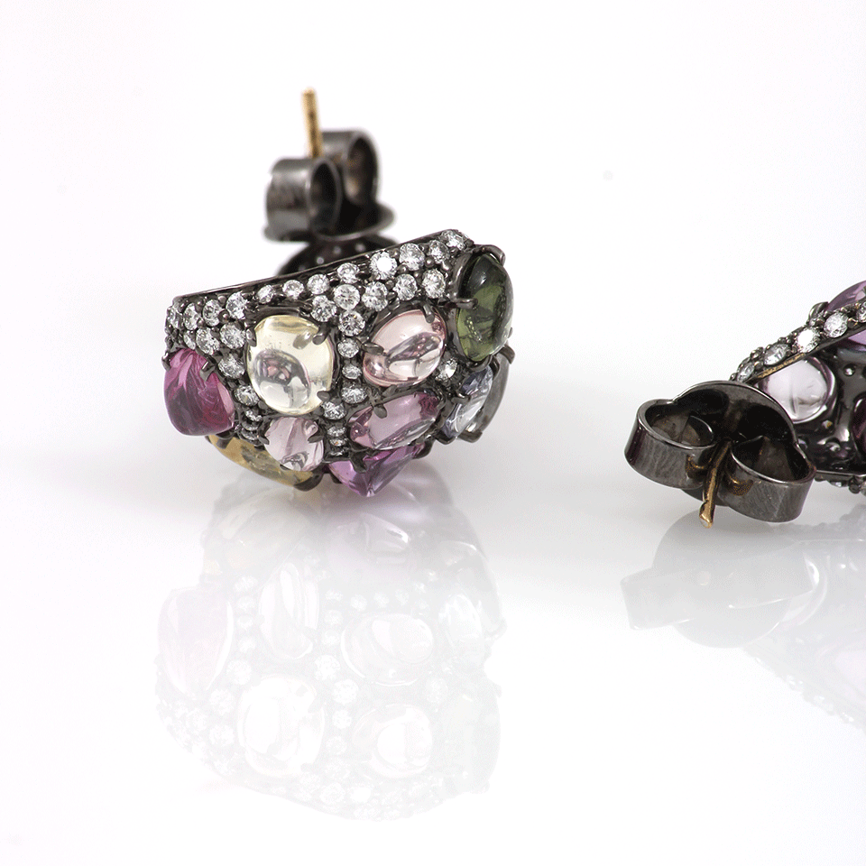 ARUNASHI-Multi-Color Sapphire Earrings-BLACK GOLD