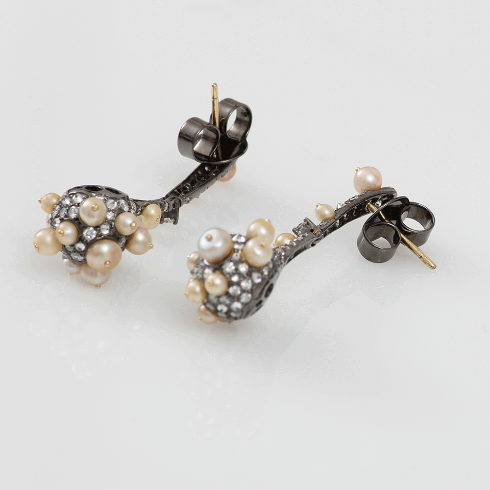 ARUNASHI-Natural Basra Pearl Earrings-BLACK GOLD