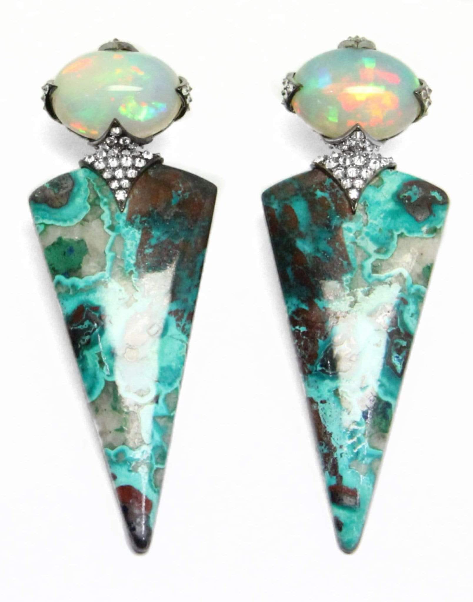 ARUNASHI-Opal and Crysocolia Malachite Earrings-BLACK GOLD