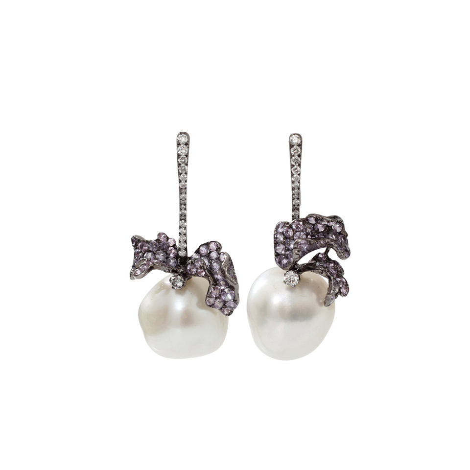 ARUNASHI-Pearl Drop Earrings-BLACK GOLD