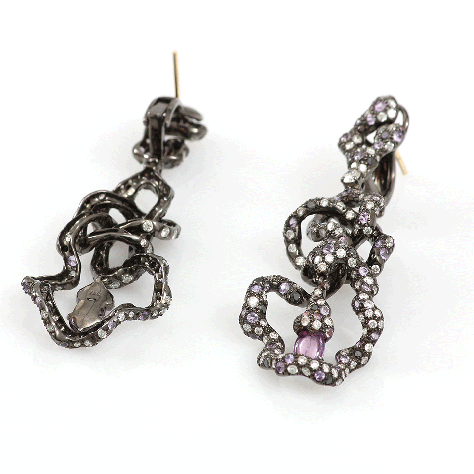 ARUNASHI-Pink Sapphire Free Form Earrings-BLACK GOLD